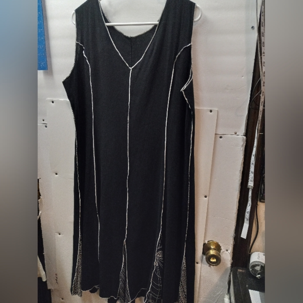 K.D. Spring 45% Linen Vintage Whimsigoth Godet Hem Edge Witchcore Maxi Dress Art